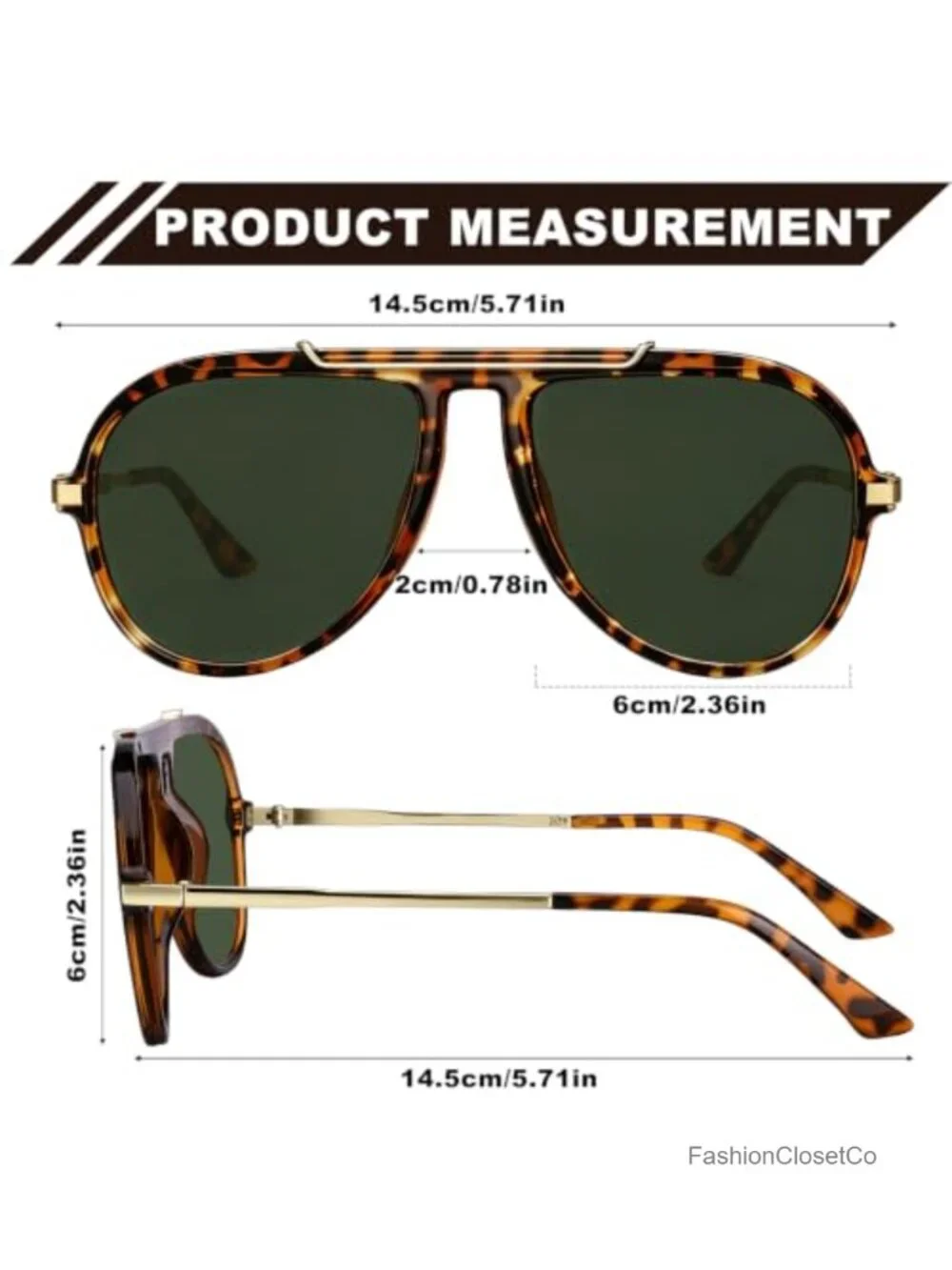 2 Pcs Oversized Square Sunglasses Polarized UV400 Retro 70s Aviator Unisex